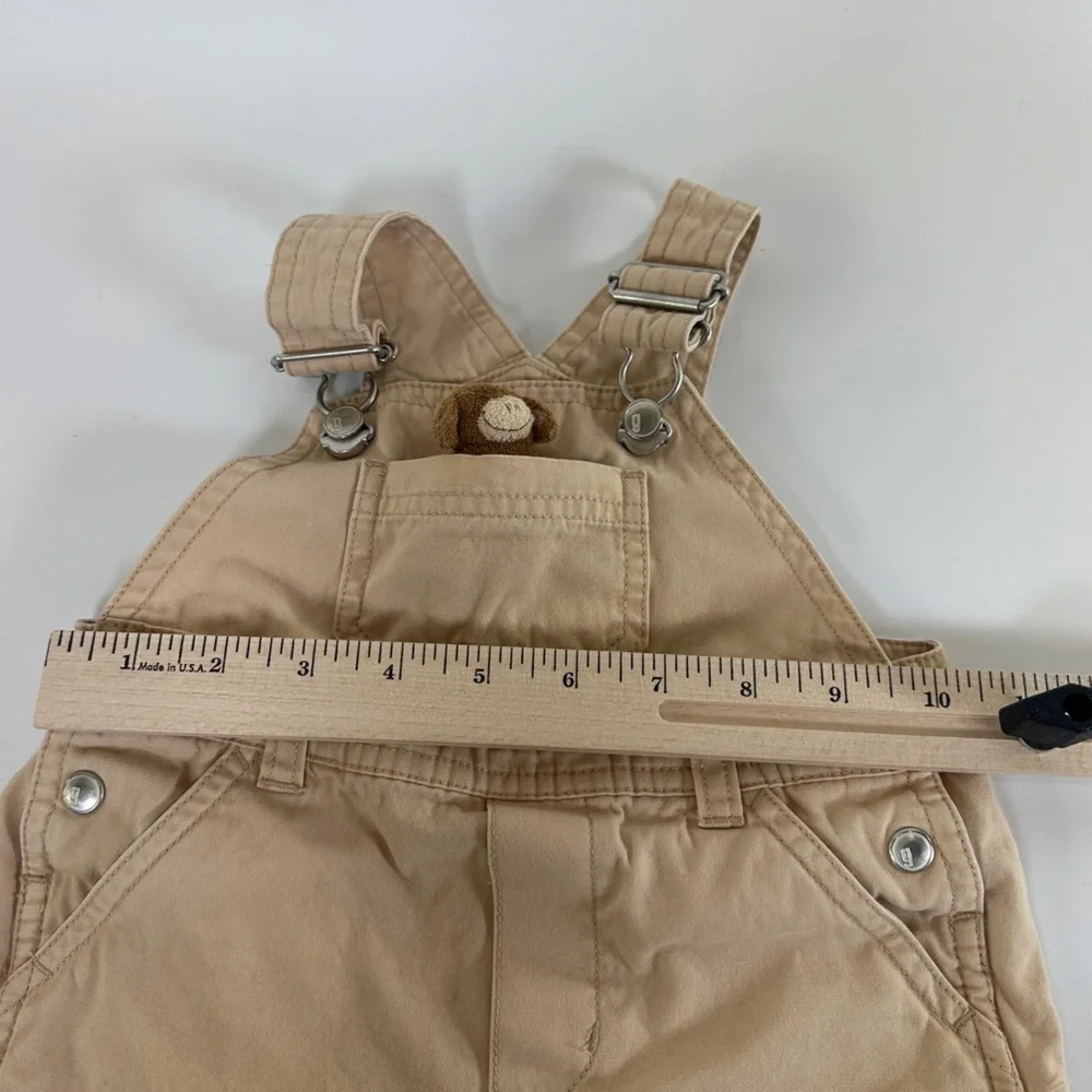 VTG Gymboree Monkey Pocket Pal‎ Tan Khaki Shorts Shortalls Overalls 6-9 months
